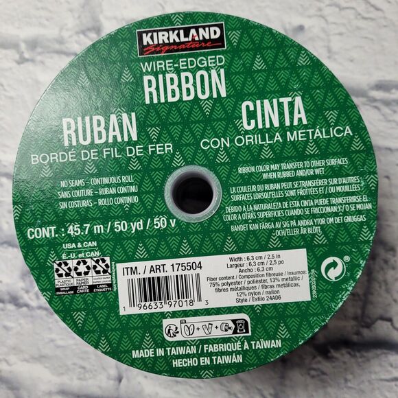 Kirkland HOLIDAY Wire-Edged Ribbon -RED GREEN GOLD METALLIC 50yds x 2.5in - NEW - Picture 2 of 6